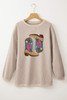 Smoke Gray Western Cowboy Boots Graphic Corded Loose Sweatshirt