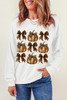 Beige Pumpkin Leopard Bow Knot Print Pullover Sweatshirt