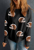 Black Sequin Rugby Football Helmet Graphic Game Day Sweatshirt