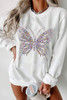 White Rhinestone Butterfly Graphic Crewneck Oversized Sweatshirt