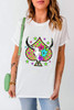 White Checkered Steer Head Spade Print Crew Neck T Shirt