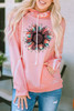 Pink Leopard Sunflower Aztec Print Drawstring Hoodie