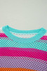 Rose Red Colorblock Patchwork Knit Crochet Eyelet Sweater Rose Red Colorblock Patchwork Knit Crochet Eyelet Sweater