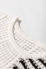 White Stripe Hollow-out Openwork Knit Puff Sleeve Sweater