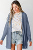 Ashleigh Blue Solid Color Rib Knit Open Front Tunic Cardigan