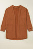 Chestnut Textured Knit Side Pockets Open Front Cardigan