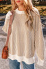 Chestnut Striped Textured Knit Contrast Edge Loose Sweater Chestnut Striped Textured Knit Contrast Edge Loose Sweater