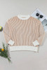 Chestnut Striped Textured Knit Contrast Edge Loose Sweater Chestnut Striped Textured Knit Contrast Edge Loose Sweater