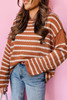 Brown Stripe Drop Shoulder Casual Sweater