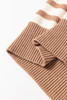 Brown Stripe Colorblock Bishop Sleeve Turtleneck Sweater
