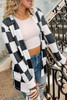 Black Checkered Waffle Knit Thumbhole Open Front Cardigan Black Checkered Waffle Knit Thumbhole Open Front Cardigan