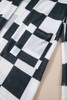Black Checkered Waffle Knit Thumbhole Open Front Cardigan