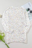White Confetti Rib Knit Long Sleeve Cardigan