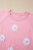Pink Flower Pattern Short Sleeve Knitted Top