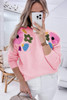 Pink Knitted Flower Pattern Ribbed Edge Sweater Pink Knitted Flower Pattern Ribbed Edge Sweater