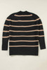 Black Stripe Buttoned V Neck Drop Shoulder Loose Cardigan