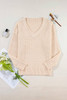 Parchment Loose Eyelet V Neck Drop Shoulder Sweater