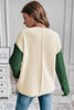 Mist Green Plus Size Cable Knit Color Block Drop Shoulder Sweater