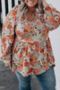 Khaki Plus Size Flower Print Square Neck Peplum Blouse