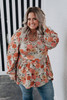 Khaki Plus Size Flower Print Square Neck Peplum Blouse