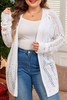 White Plus Size Eyelet Knit Open Front Cardigan White Plus Size Eyelet Knit Open Front Cardigan