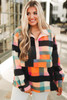 Black Plus Size Checkered Print Sherpa Henley Sweatshirt