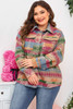 Pink Plus Size Aztec Printed Flap Pocket Shacket