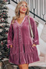 Meadow Mauve Plus Size Textured Velvet Tiered Button V Neck Dress