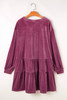 Meadow Mauve Plus Size Textured Velvet Tiered Button V Neck Dress