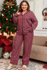 Red Plaid Printed Shirt and Pants Plus Size Lounge Set