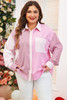 Pink Stripe Print Colorblock Plus Size Shirt