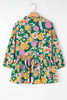 Green Floral Tied V Neck Long Sleeve Plus Size Babydoll Top Green Floral Tied V Neck Long Sleeve Plus Size Babydoll Top