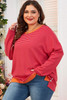 Orange Stripe Plus Size Drop Shoulder Long Sleeve Buttoned Decor Top