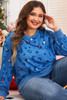Sky Blue Leopard Ribbed Edge Drop Shoulder Pullover Sweatshirt