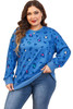 Sky Blue Leopard Ribbed Edge Drop Shoulder Pullover Sweatshirt