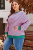 Pink Stripe Waffle Knit Crew Neck Plus Size Sweatshirt