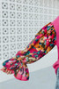 Bright Pink Floral Patchwork Flounce Sleeve Rib Knit Plus Top