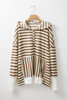 Brown Stripe Quarter Buttons Drop Sleeve Plus Size Hoodie
