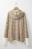 Brown Stripe Quarter Buttons Drop Sleeve Plus Size Hoodie