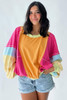Rose Red Plus Size Colorblock Patchwork Exposed Seam Sweatshirt