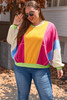 Rose Red Plus Size Colorblock Patchwork Exposed Seam Sweatshirt