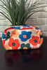 White Flower Print Zipper Square Corduroy Cosmetic Bag White Flower Print Zipper Square Corduroy Cosmetic Bag