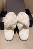 White Pearl Decor Criss Cross Plush Slippers