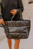 Black Solid Zipper Puffer Large Tote Bag Black Solid Zipper Puffer Large Tote Bag