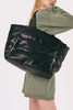 Black Solid Zipper Puffer Large Tote Bag Black Solid Zipper Puffer Large Tote Bag