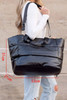Black Solid Zipper Puffer Large Tote Bag Black Solid Zipper Puffer Large Tote Bag