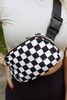 White Checkered Print Buckle Wide Belt Crossbody Bag White Checkered Print Buckle Wide Belt Crossbody Bag
