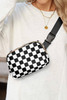 White Checkered Print Buckle Wide Belt Crossbody Bag White Checkered Print Buckle Wide Belt Crossbody Bag