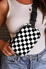 White Checkered Print Buckle Wide Belt Crossbody Bag White Checkered Print Buckle Wide Belt Crossbody Bag