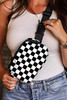 White Checkered Print Buckle Wide Belt Crossbody Bag White Checkered Print Buckle Wide Belt Crossbody Bag